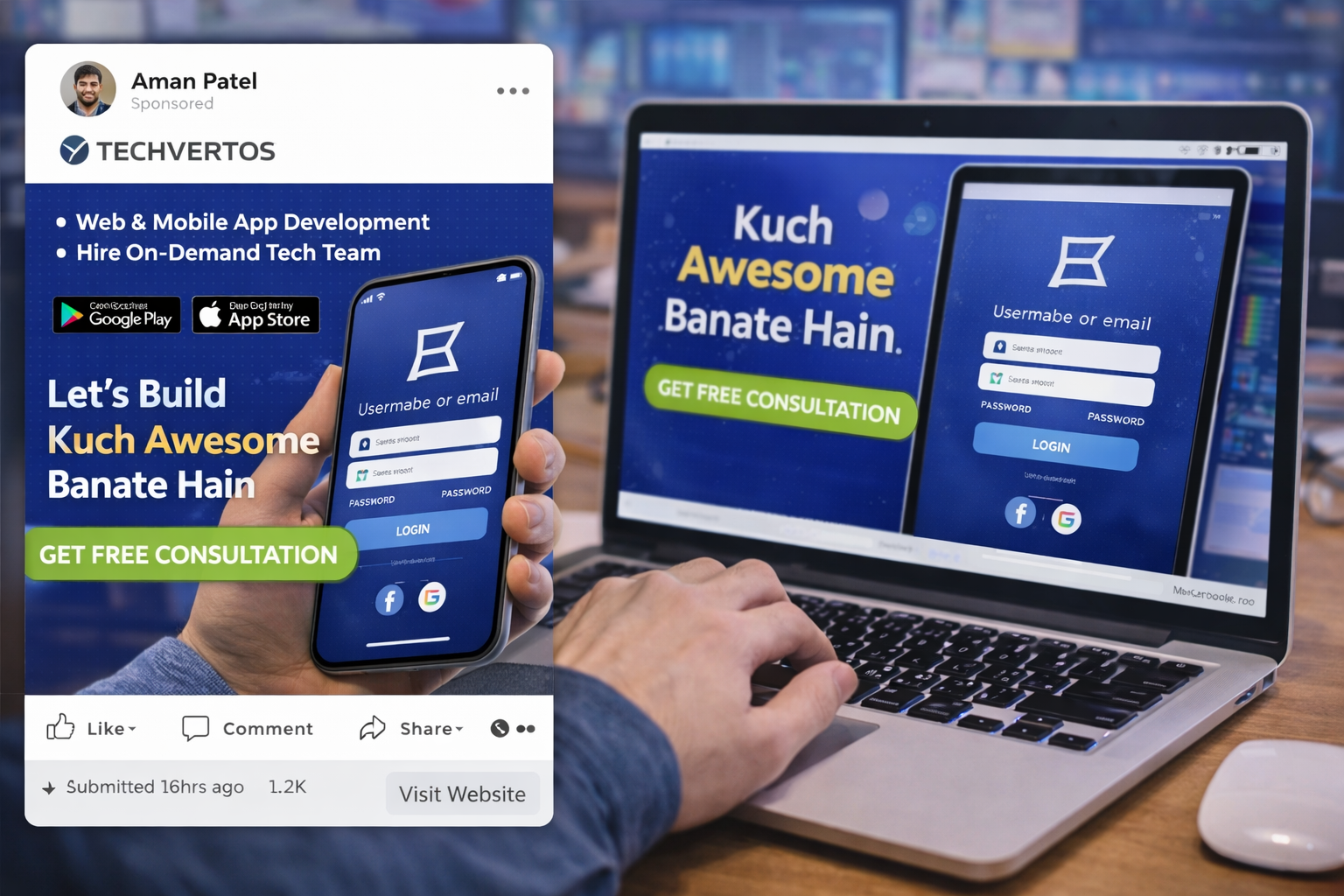 Phone showing Facebook or Instagram ad creative